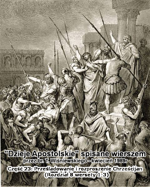 Na obrazku jest scena tłumu atakującego apostoła Pawła, którego przed naporem tłuszczy bronią rzymscy żołnierze